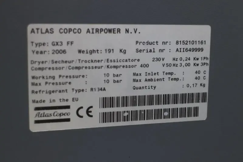 Atlas Copco Screw  compressor GX 3 FF